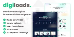 Digiloads Multivendor Digital Downloads Marketplace With Lifetime Update.