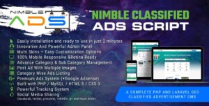 Nimble Classified Ads Script – PHP And Laravel Geo Classified Advertisement CMS With Lifetime Update.