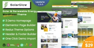 Solar & Renewable Energy Elementor WordPress Theme With Lifetime Update.